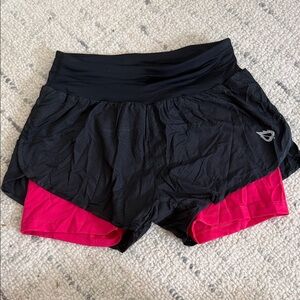 Baleaf Black & Hot Pink Layered Athletic Shorts